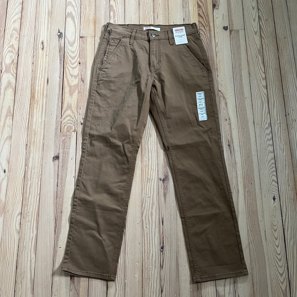 Signature by Levi Strauss Mens Athletic Hybrid Chino Pants Brown 29x30 NEW khaki